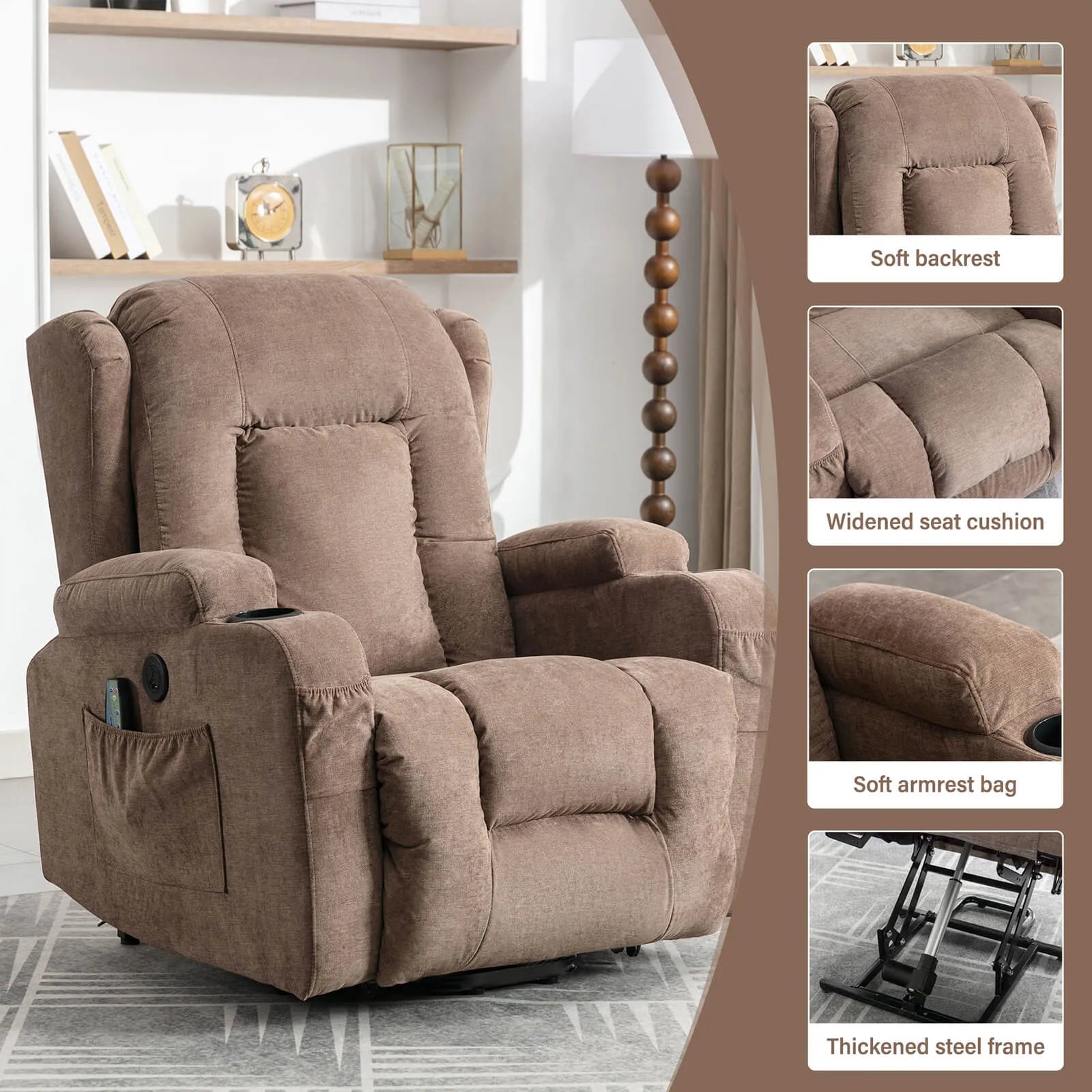 power lift recliner with cup holder