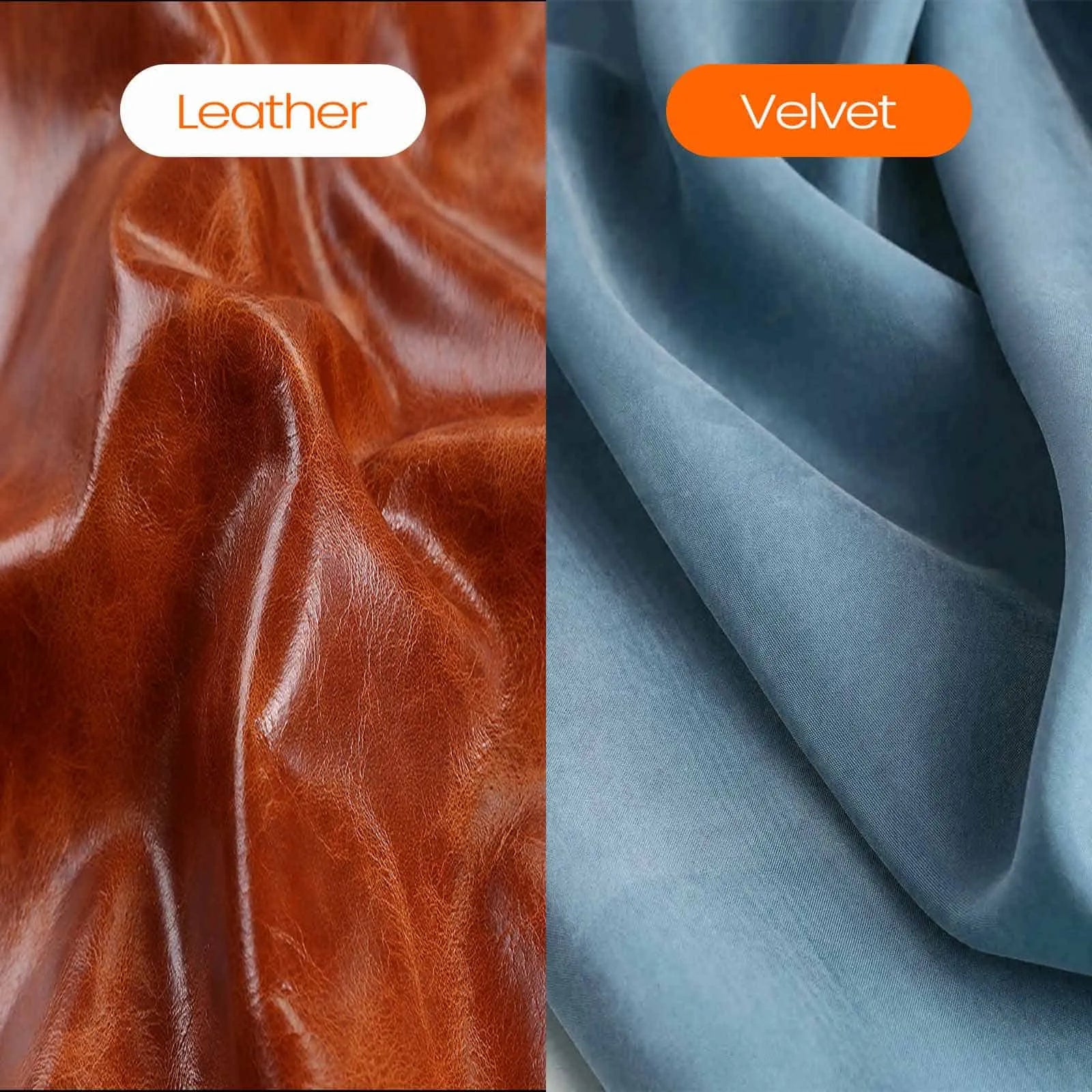 comparative leather and fabric