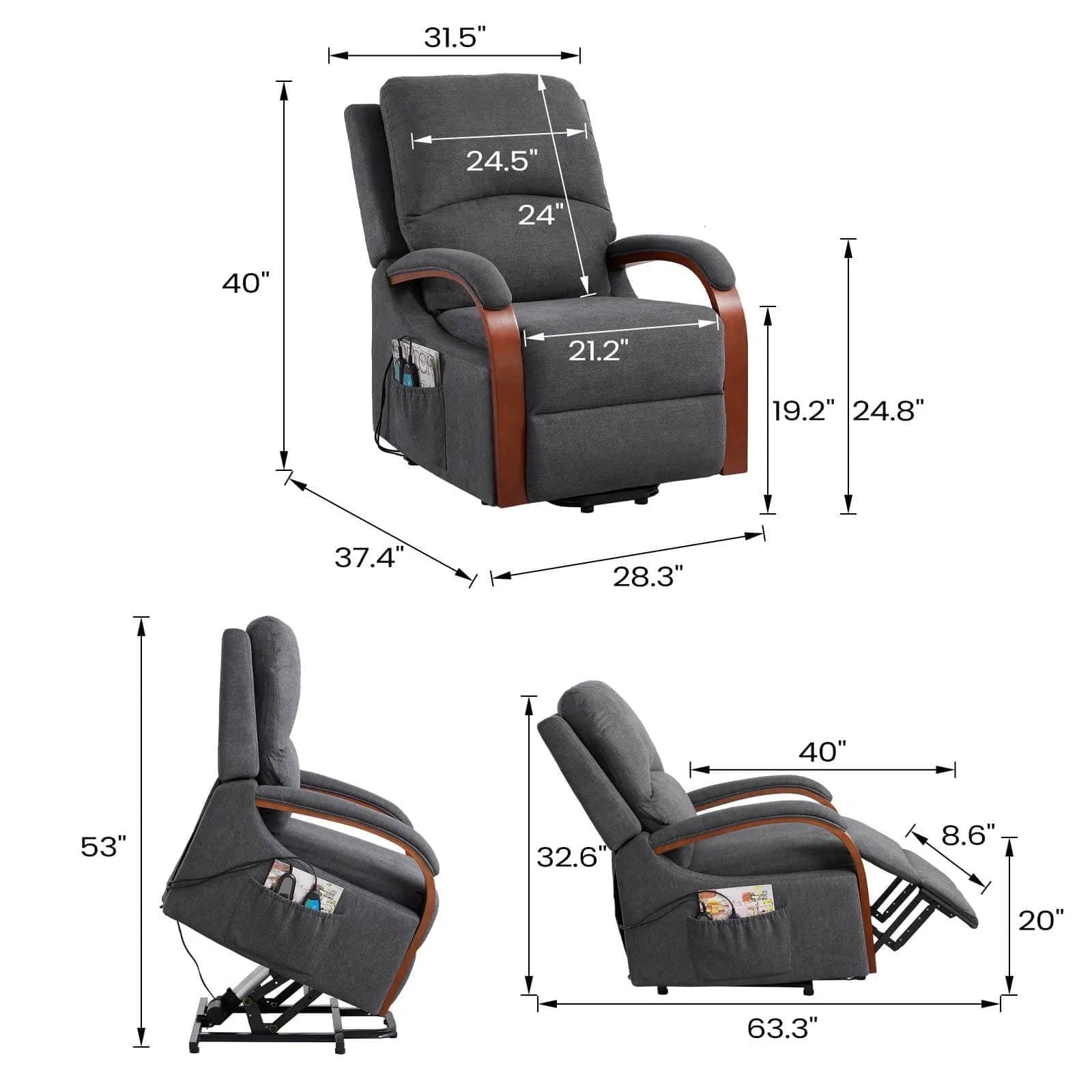 size of power lift reclienr chairs