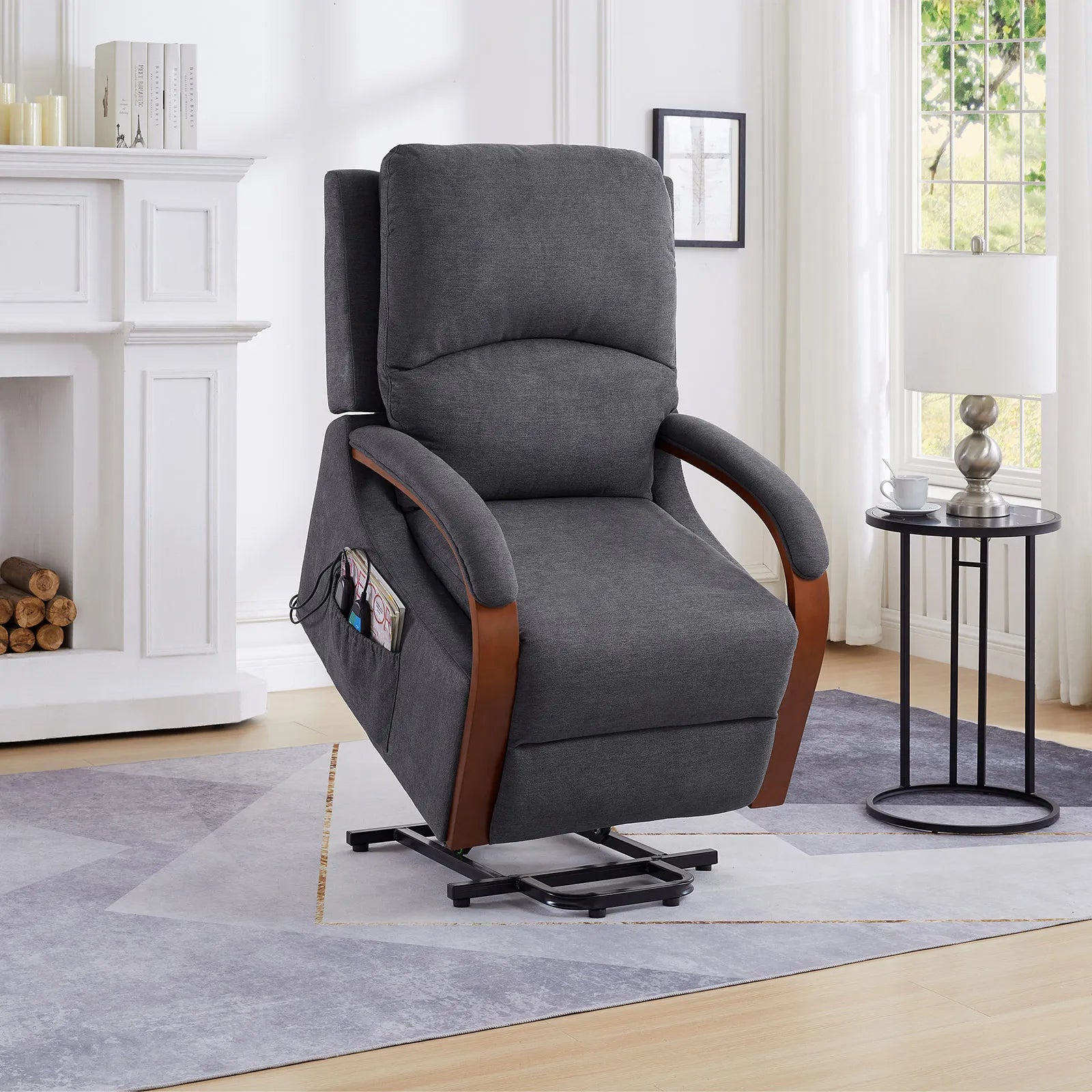 remote control lift recliner chair with wood armrest