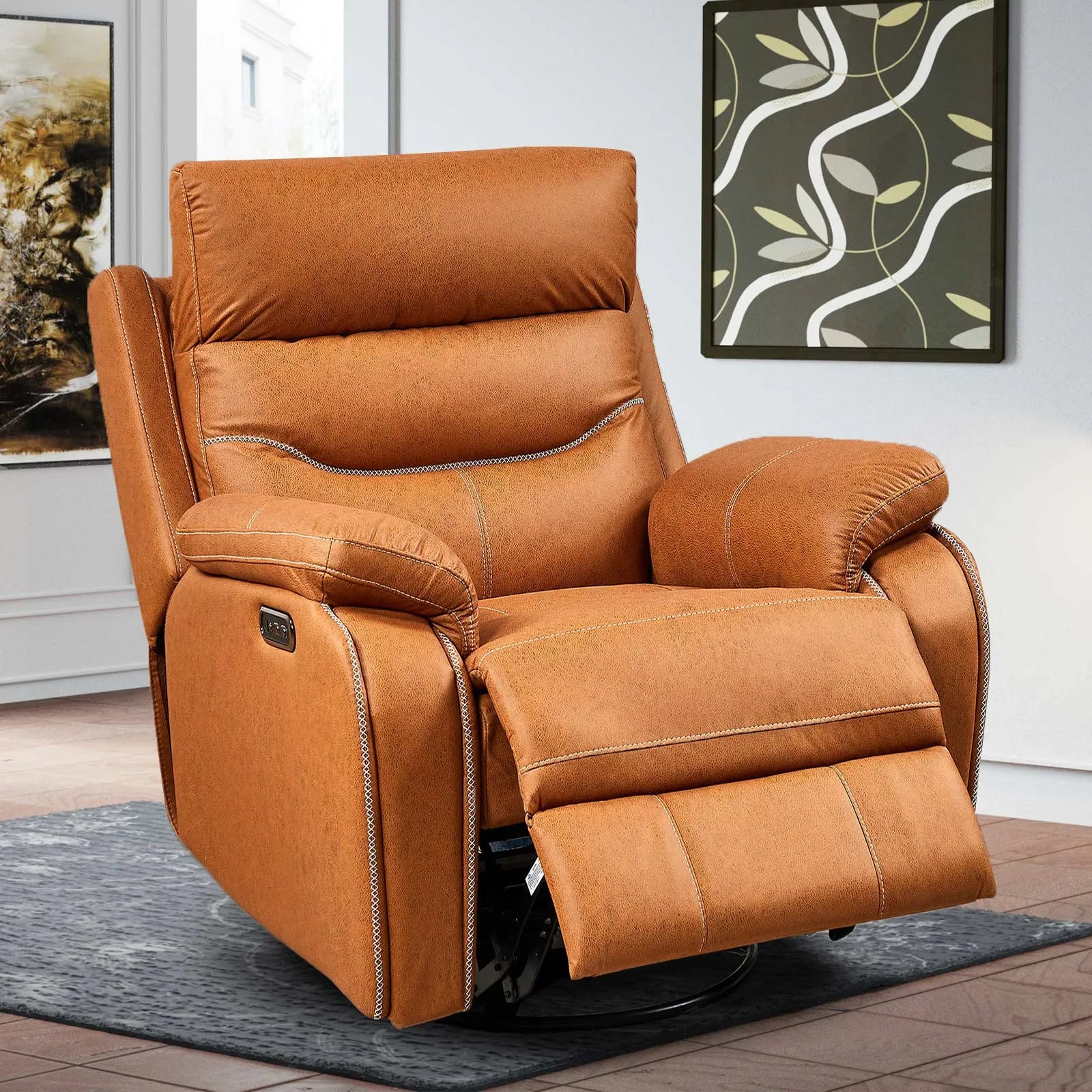 Orange leather power push button recliner