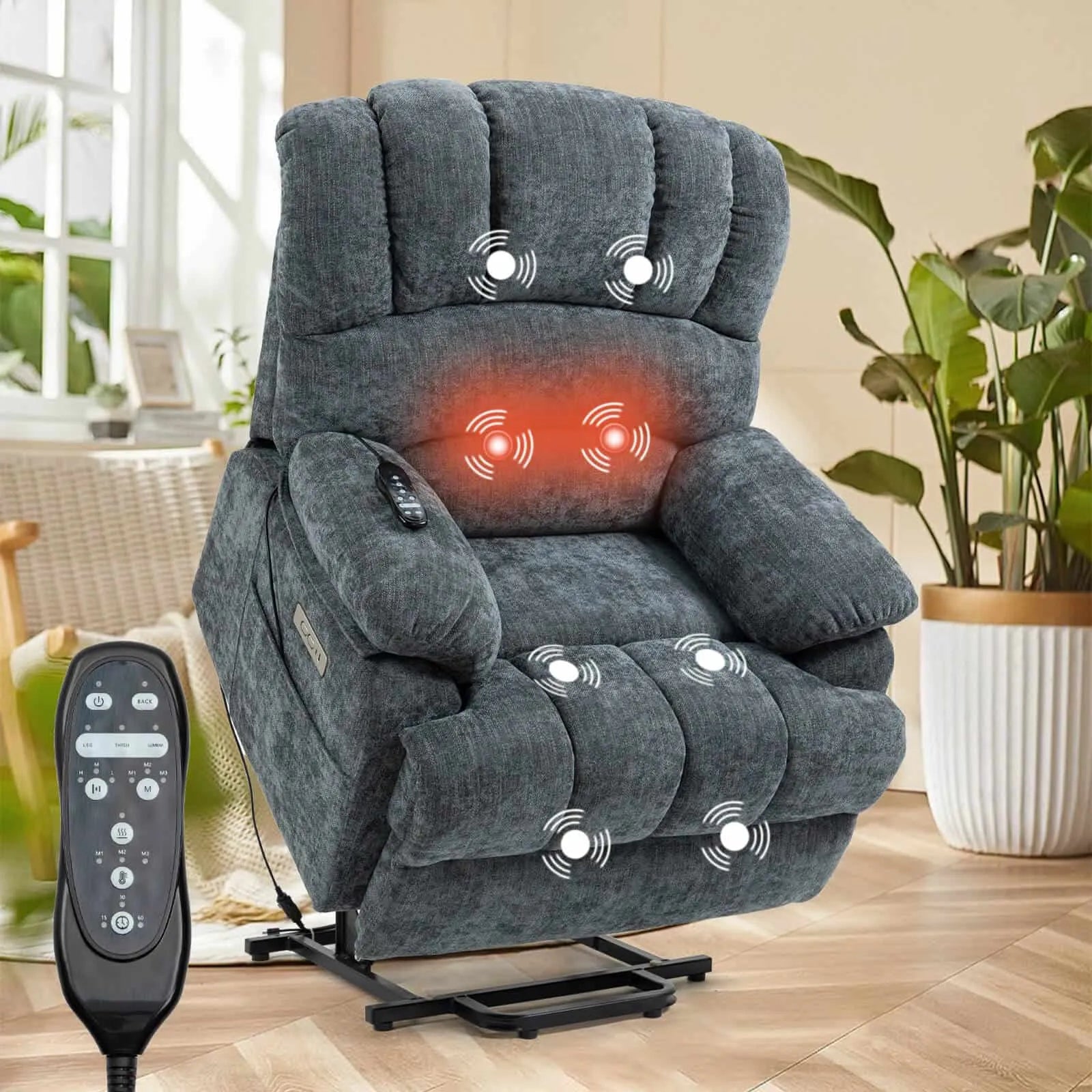 Small Lift Chair for Short People: Heat and Massage 23" Seat Power-Push Button Control