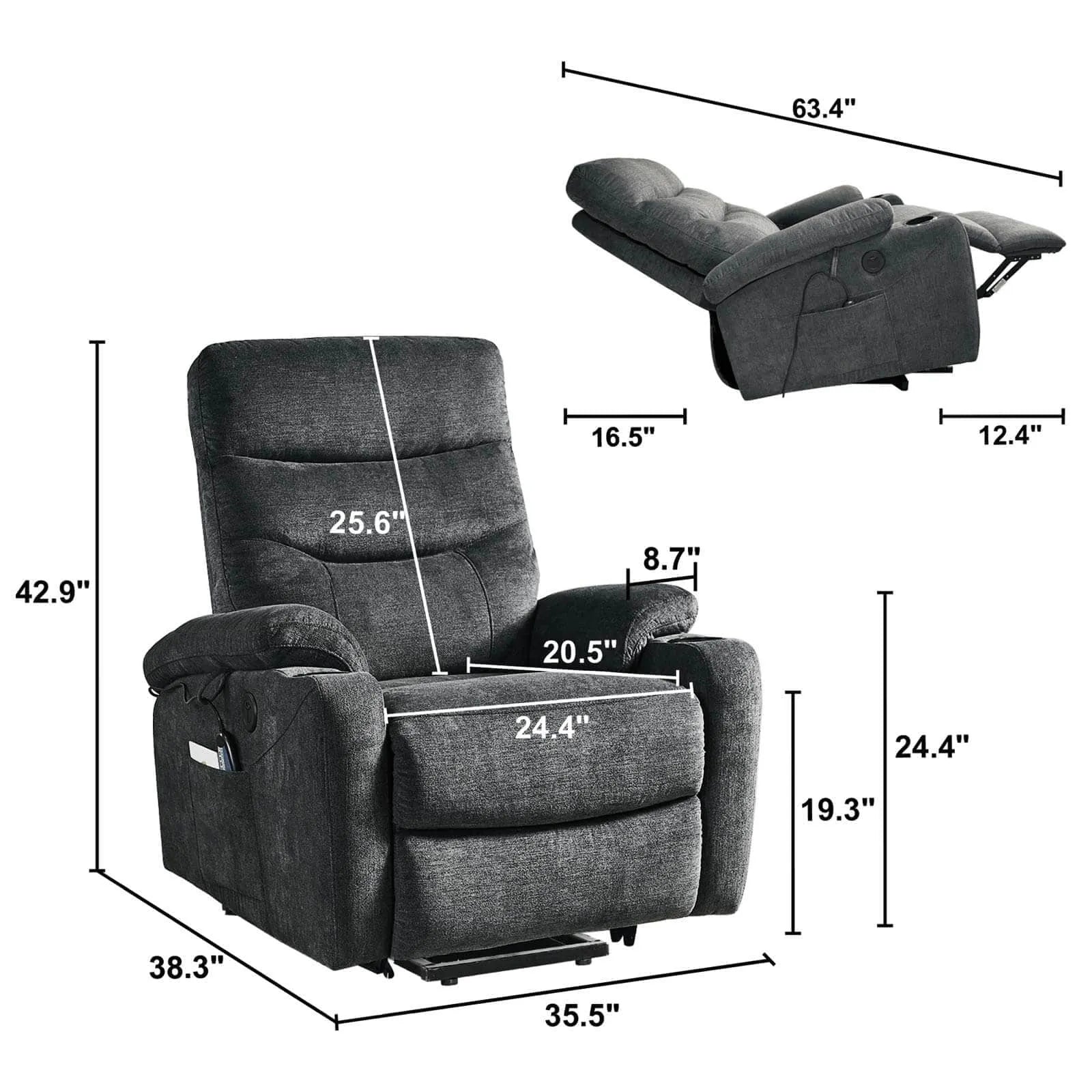 size of fabric lift recliner chair