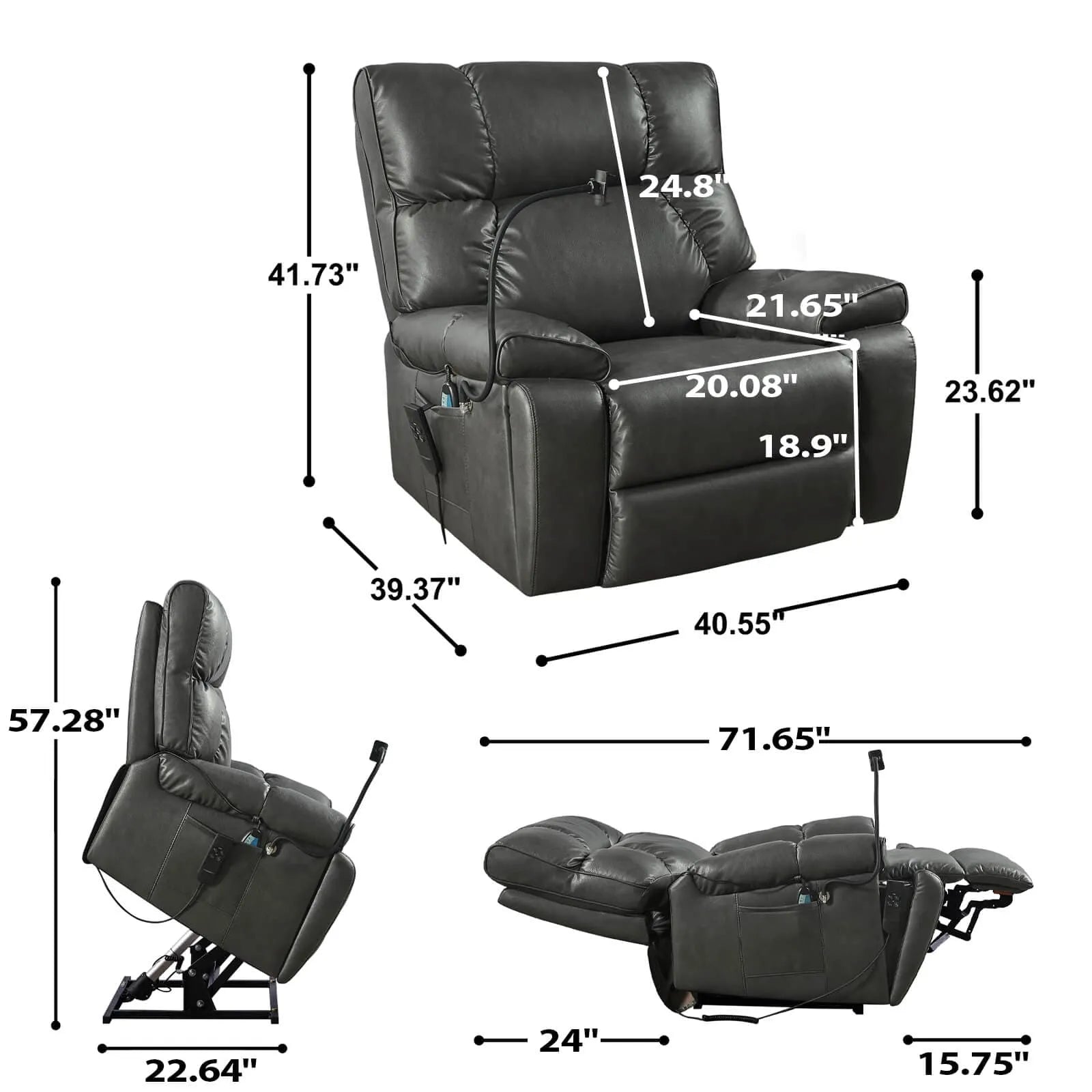 black lay flat recliner chair size