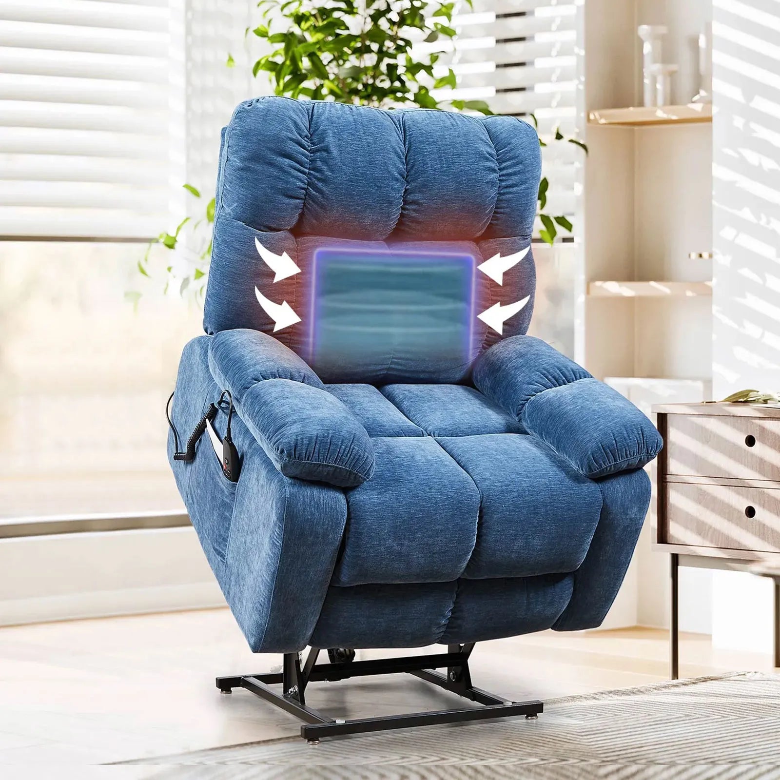 blue lift recliner chair with lumbar support
