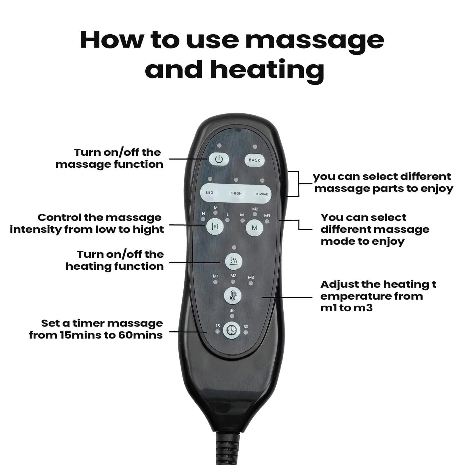massage and heat remote control for lift chairs