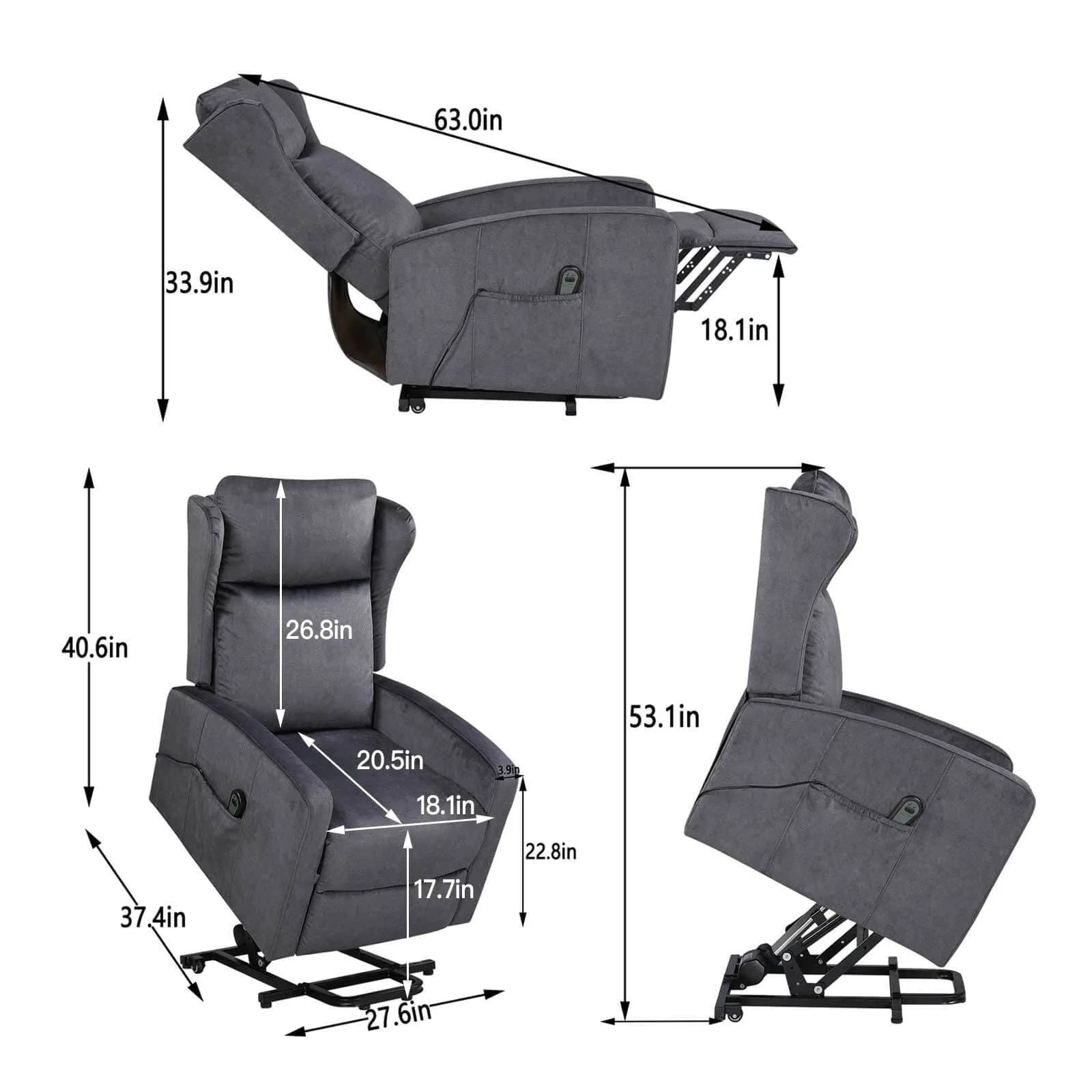 size of power lift recliner chair