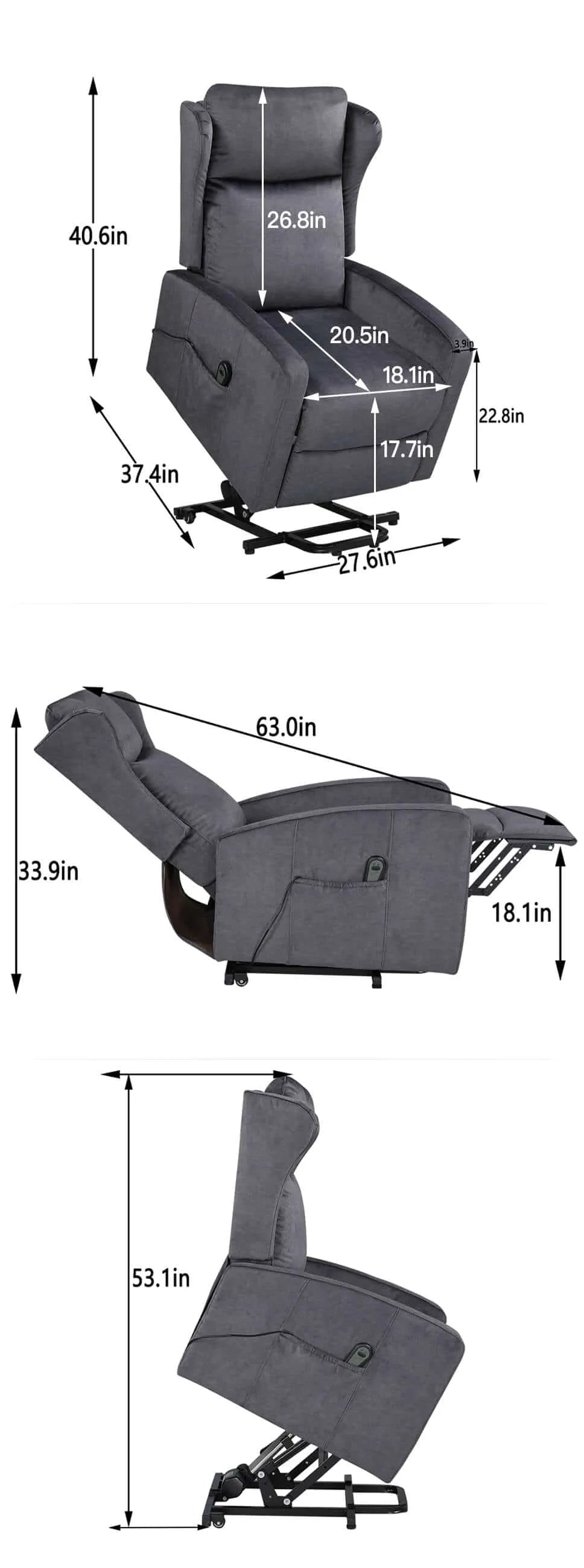 size of lift recliner chairs