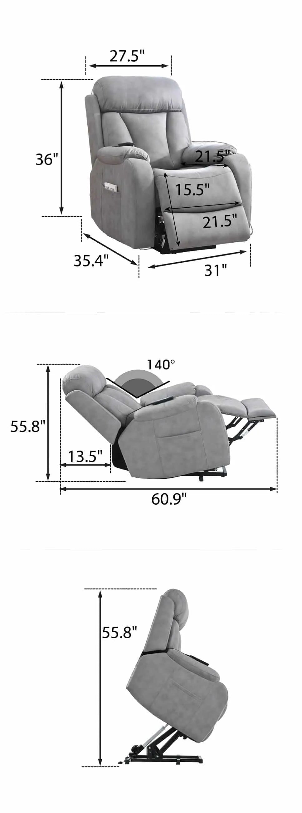 size of shell lift recliner