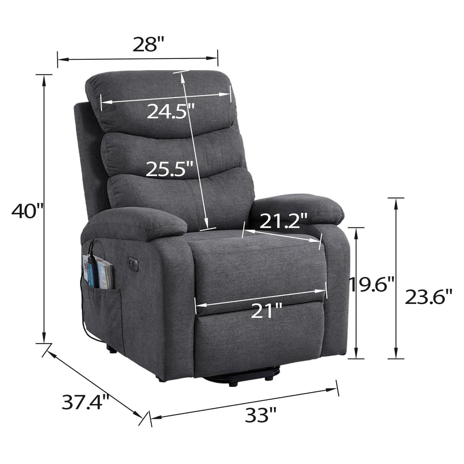 Power Lift Chair for Short People: 3 Position Wood Armrest 21.2 Wide Seat, Grey